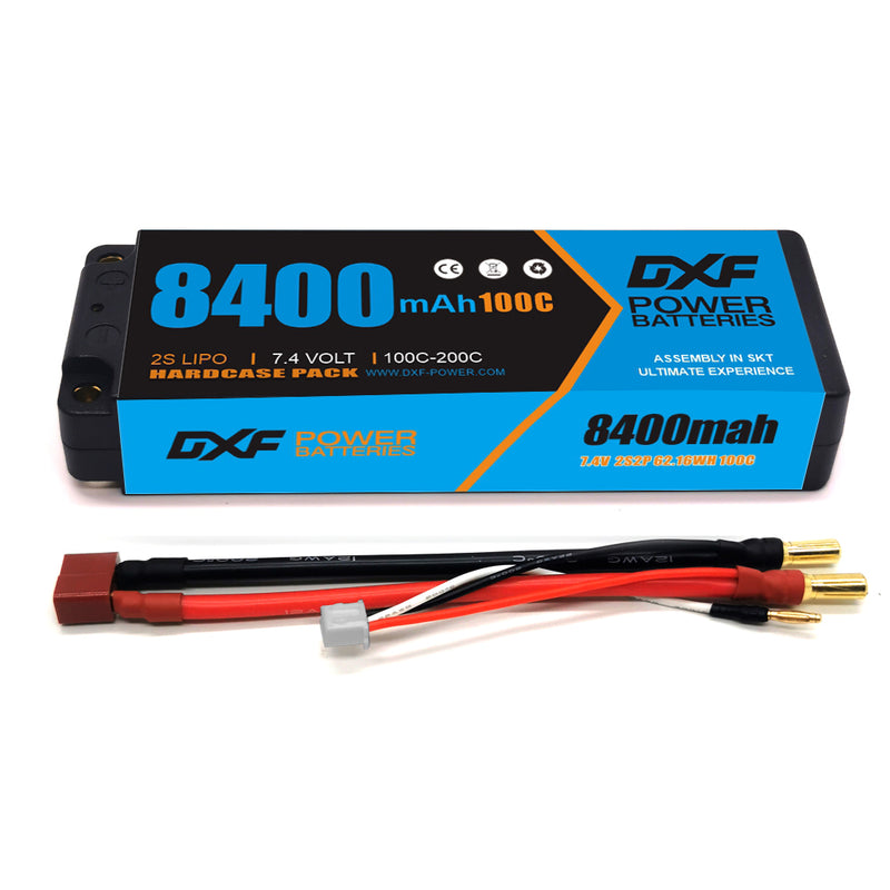 (ES)DXF Lipo Battery 2S 7.4V 8400mAh 100C/200C Hardcase Battery Graphene 5MM Battery for Rc Truck Drone 1/10 1/8 Scale Traxxas Slash 4x4 RC Car Buggy truggy