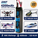 DXF LiPo Battery 12S 44.4V 4200mAh 100C Graphene Softcase Blue with EC5 / T / TRX / XT60 / XT90 / XT150 / Q8s Plug for RC 1/8 1/10 Buggy Truck Car Off-Road Drone