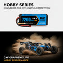 DXF BLUE Series 3S 11.1V 7200mAh 100C Graphene Hardcase LiPo Battery with Deans/T-Plug & 10AWG Wire (1-6 Pack)