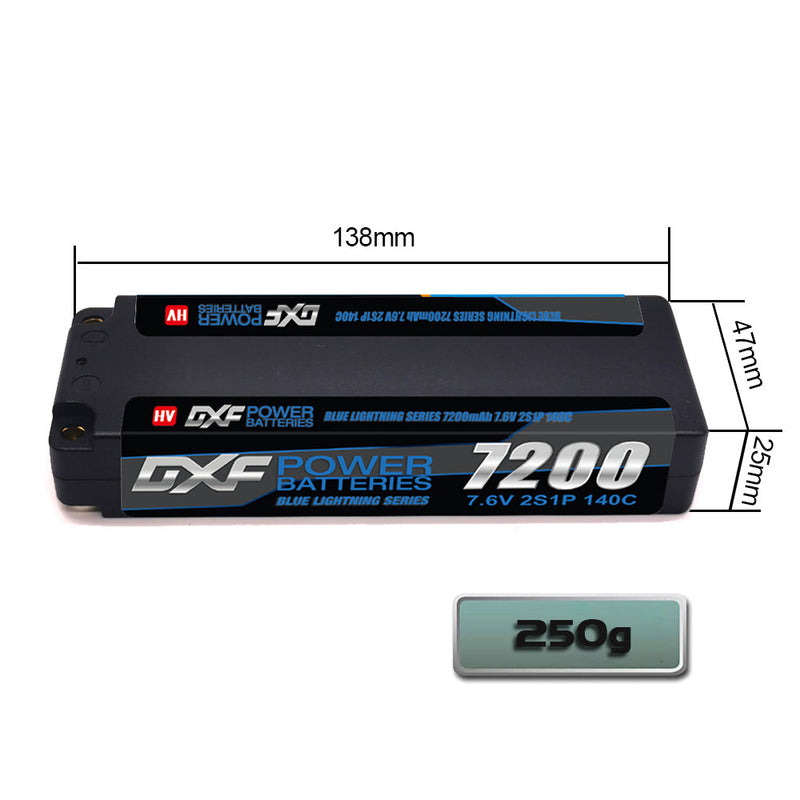 (FR) DXF 2S 7.6V Lipo Battery 140C 7200mAh LCG with 5mm Bullet for RC 1/8 Vehicles Car Truck Tank Truggy Competition Racing Hobby
