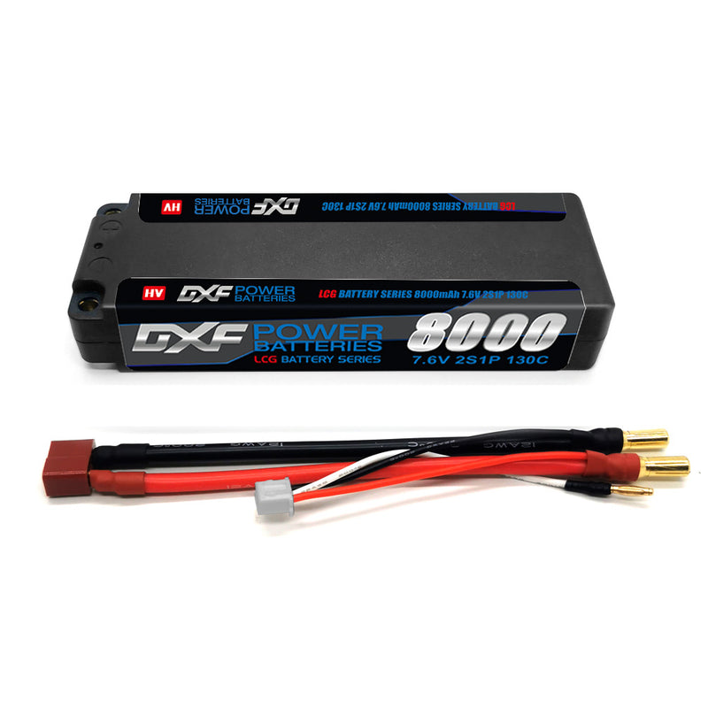(EU) DXF 2S 7.6V Lipo Battery 140C 8000mAh LCG with 5mm Bullet for RC 1/8 Vehicles Car Truck Tank Truggy Competition Racing Hobby