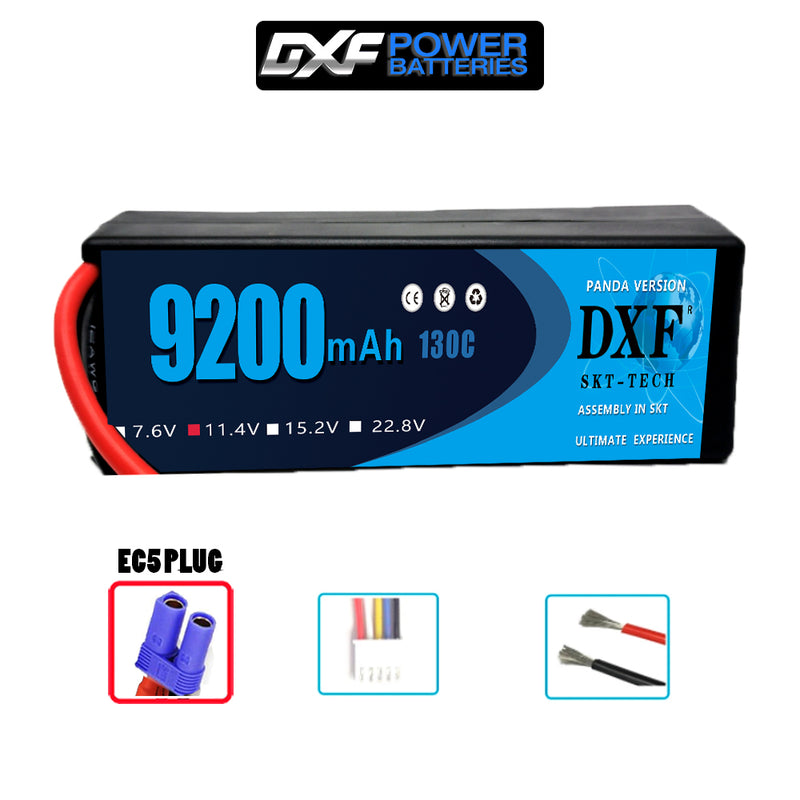 (EU)DXF Lipo Battery 3S 11.4V 9200MAH 130C Blue Series Graphene lipo Hardcase with EC5 Plug for Rc 1/8 1/10 Buggy Truck Car Off-Road Drone
