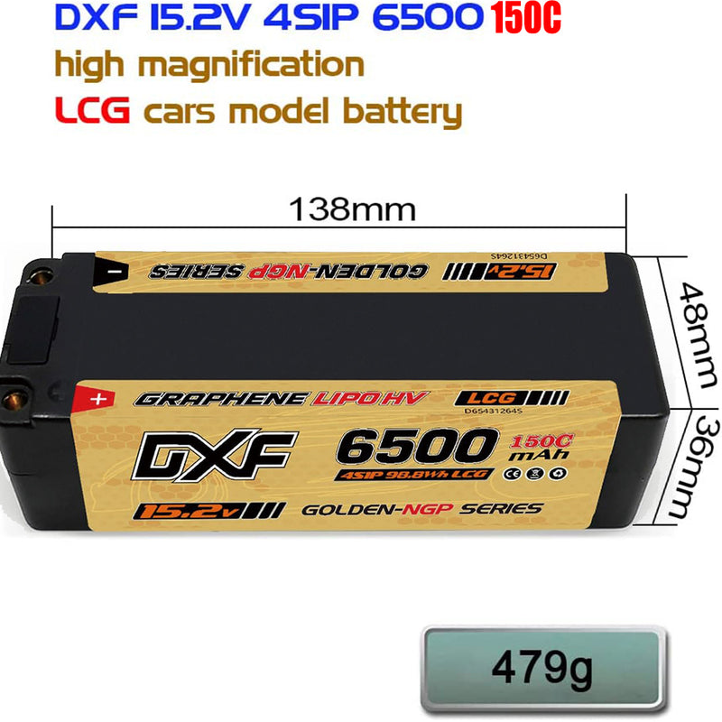 (GE)DXF Lipo Battery 4S 15.2V 6500MAH 150C GoldSeries  LCG 5MM Graphene lipo Hardcase  XT90 5MM NGP GOLDEN Plug for Rc 1/8 1/10 Buggy Truck Car Off-Road Drone