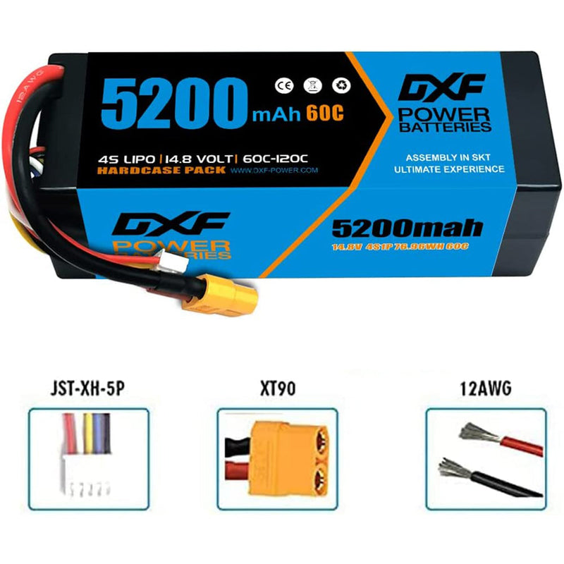 (IT)DXF Lipo Battery 4S 14.8V 5200MAH 60C  lipo Hardcase with  XT90 Plug for Rc 1/8 1/10 Buggy Truck Car Off-Road Drone