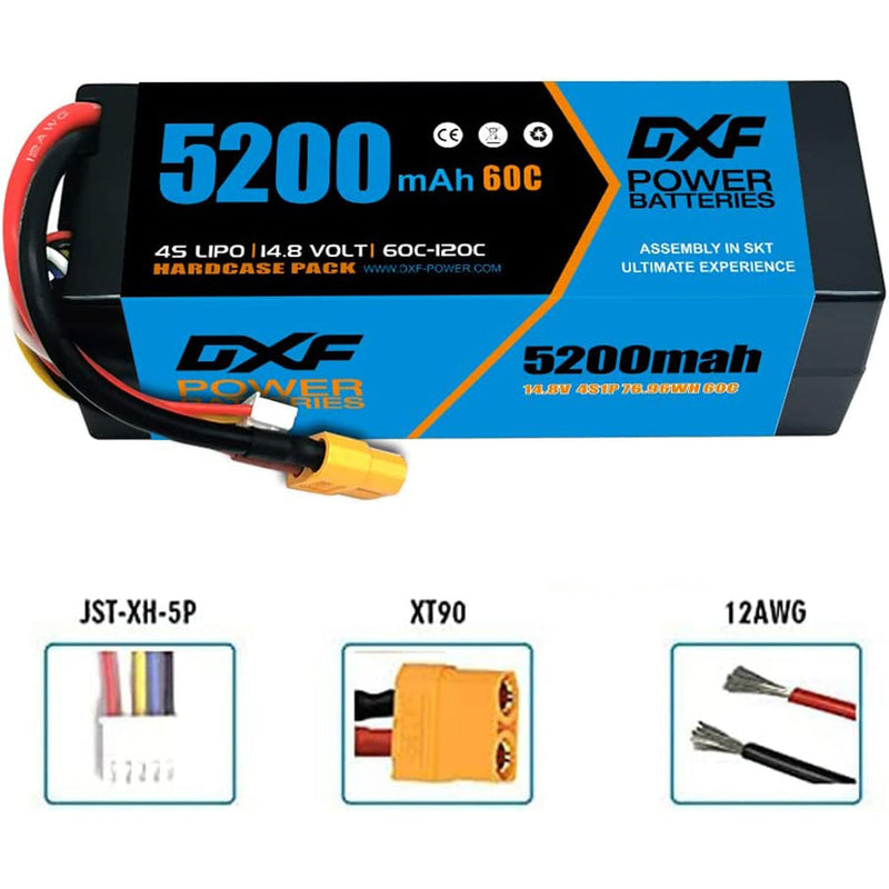 (CA)DXF Lipo Battery 4S 14.8V 5200MAH 60C  lipo Hardcase with  XT90 Plug for Rc 1/8 1/10 Buggy Truck Car Off-Road Drone