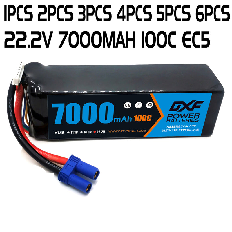 (EU)DXF 6S Lipo Battery 22.2V 100C 7000mAh Soft Case Battery with EC5 Connector for Car Truck Tank RC Buggy Truggy Racing Hobby