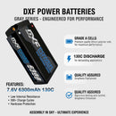 DXF LiPo Battery 2S2P HV 7.6V 6300mAh 130C Graphene Gray with 5mm Bullet / EC5 / T / TRX / XT60 / XT90 / XT150 / Q8s Plug for RC 1/10 1/8 Scale Car Racing
