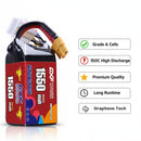 DXF 6S 22.2V 1550mAh 150C Gold Version Graphene LiPo Soft Case Battery with 12AWG XT60 Plug for RC Car Boat Airplane FPV Racing Drone (1-6 Pack Available)