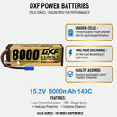 DXF 4S 15.2V 8000mAh 140C Graphene Hardcase LiPo Battery with EC5 Plug for 1/8 RC Cars, Trucks, Buggies & Boats (1-6 Pack Available)