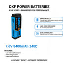 DXF LiPo Battery 2S2P HV 7.6V 8400mAh 140C Graphene Blue with 5mm Bullet / EC5 / T / TRX / XT60 / XT90 / XT150 / Q8s Plug for RC 1/10 1/8 1/5 Scale Car Racing