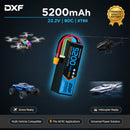 DXF 6S 22.2V 5200mAh 80C Softcase LiPo Battery with XT60 & 10AWG Wire for 1/8 RC Cars (1-6 Pack)
