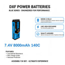DXF LiPo Battery 2S2P 7.4V 8000mAh 140C Graphene Blue with EC5 / T / TRX / XT60 / XT90 / XT150 / XT90S / Q8s Plug for RC 1/10 Touring Car Racing