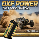 DXF LiPo Battery 2S2P HV 7.6V 7000mAh 140C Graphene NGP Plus Gold Version with 5mm Bullet / EC5 / T / TRX / XT60 / XT90 / XT150 / Q8s Plug for RC 1/10 1/8 Scale Car Racing