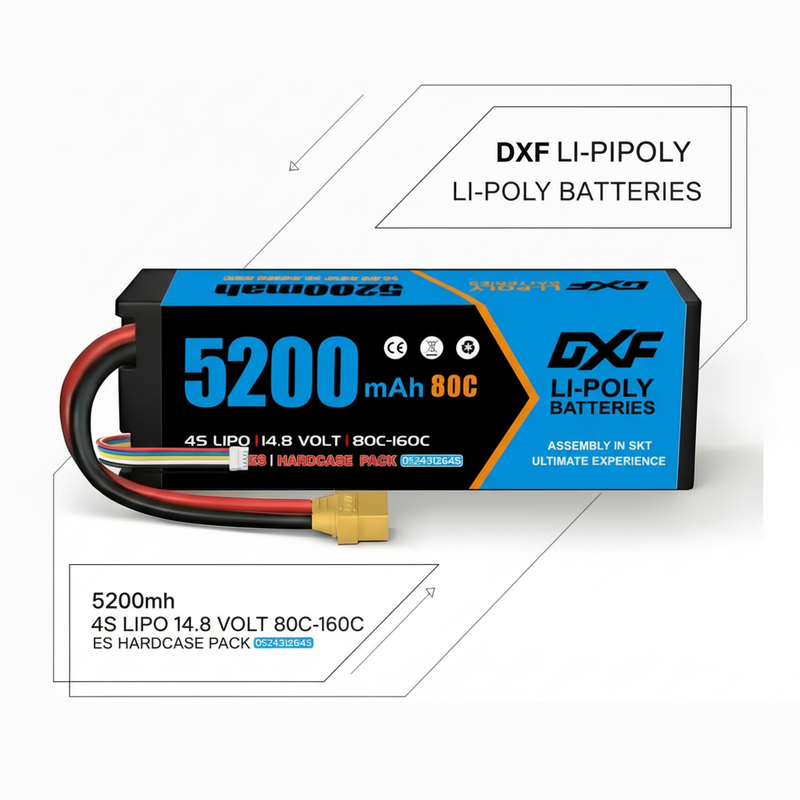 DXF Lipo Battery 4S 14.8V 5200MAH 80C  lipo Hardcase with  XT90 Plug for Rc 1/8 1/10 Buggy Truck Car Off-Road Drone