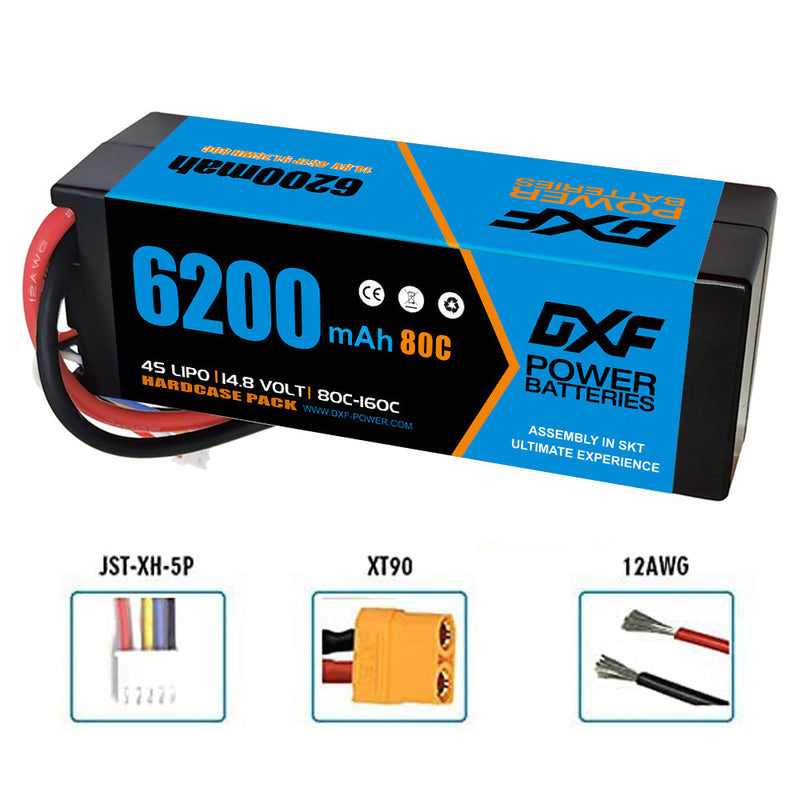 (CA)DXF Lipo Battery 4S 14.8V 6200MAH 80C  lipo Hardcase XT90 Plug for Rc 1/8 1/10 Buggy Truck Car Off-Road Drone