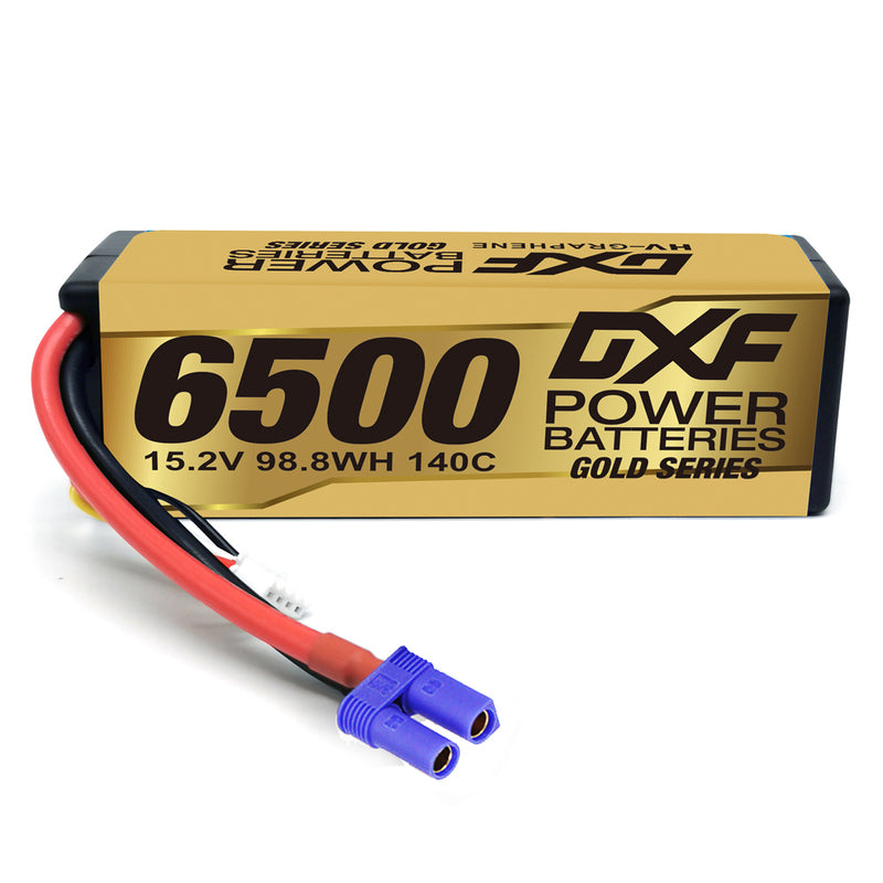 (EU)DXF Lipo Battery 4S 15.2V 6500MAH 140C GoldSeries Graphene lipo Hardcase with EC5 and XT90 Plug for Rc 1/8 1/10 Buggy Truck Car Off-Road Drone