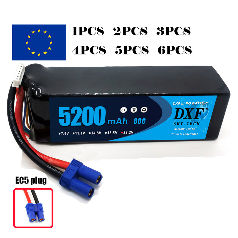 (IT)DXF 6S Lipo Battery 22.2V 80C 5200mAh Soft Case Battery with EC5 XT90 Connector for Car Truck Tank RC Buggy Truggy Racing Hobby
