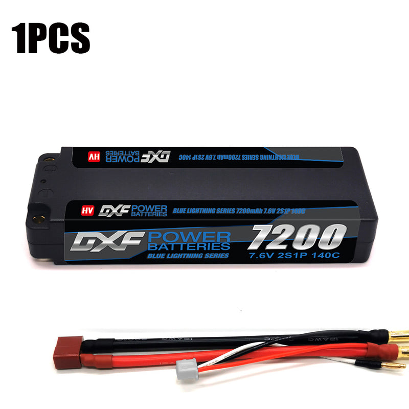 (GE) DXF 2S 7.6V Lipo Battery 140C 7200mAh LCG with 5mm Bullet for RC 1/8 Vehicles Car Truck Tank Truggy Competition Racing Hobby