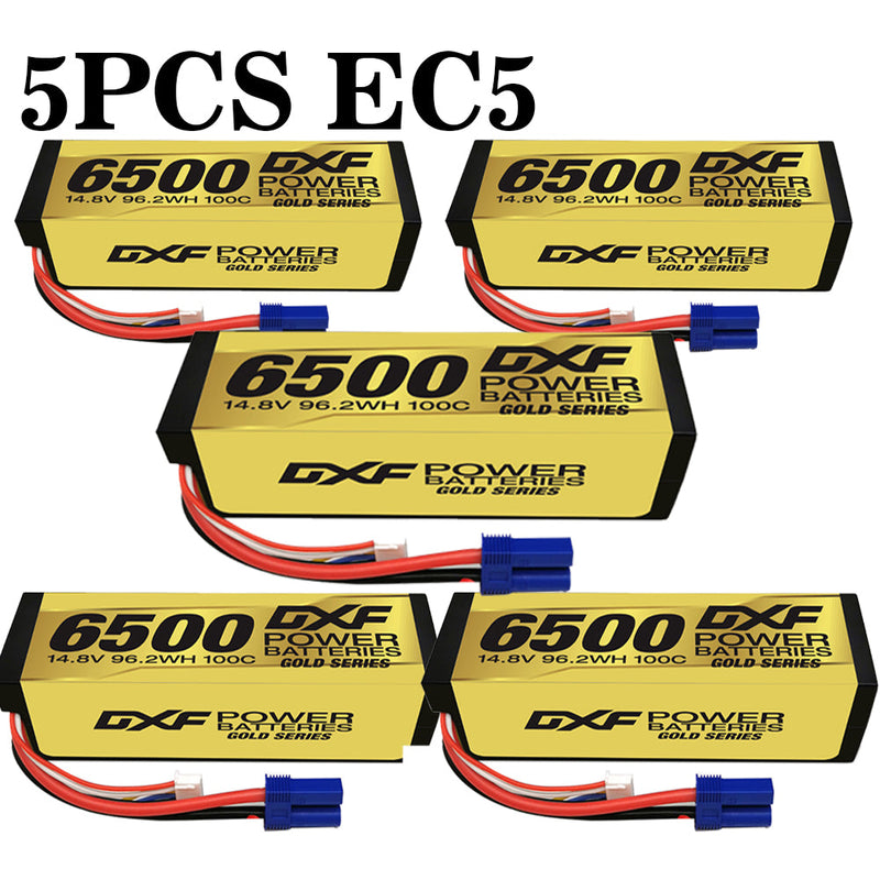 (PL)DXF Lipo Battery 4S 14.8V 6500MAH 100C GoldSeries Graphene lipo Hardcase with EC5 and XT90 Plug for Rc 1/8 1/10 Buggy Truck Car Off-Road Drone