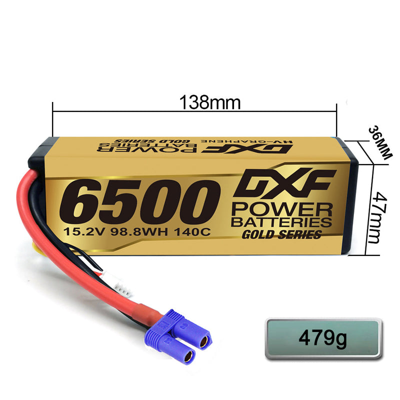 (DE)DXF Lipo Battery 4S 15.2V 6500MAH 140C GoldSeries Graphene lipo Hardcase with EC5 and XT90 Plug for Rc 1/8 1/10 Buggy Truck Car Off-Road Drone