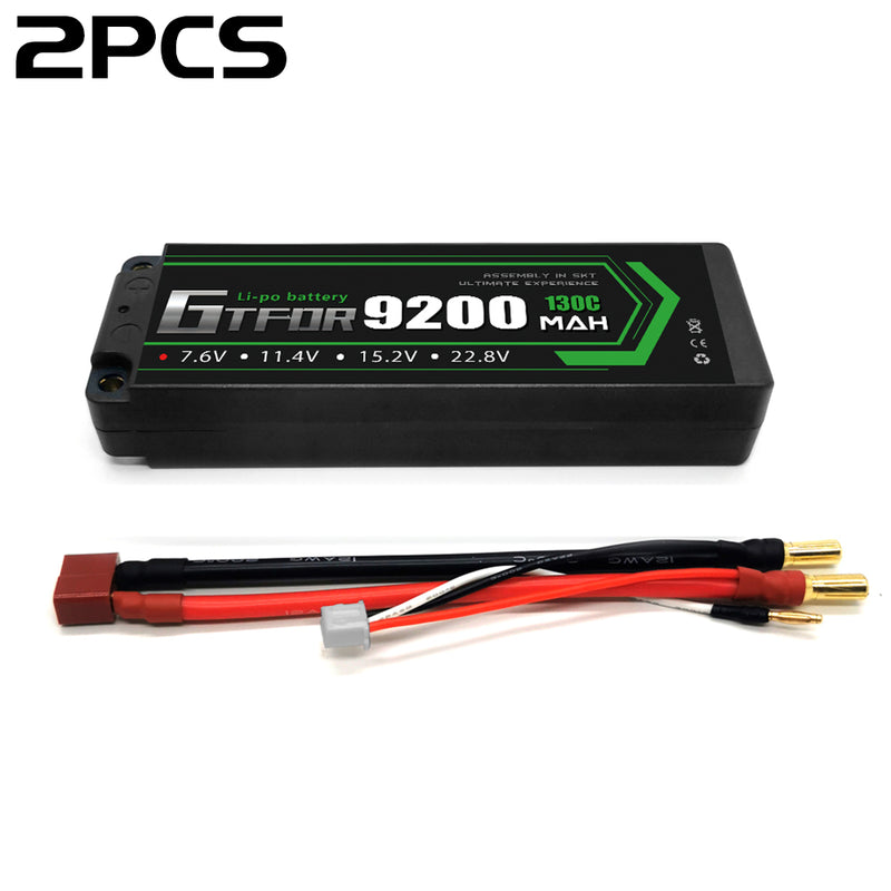 (FR) GTFDR 2S 7.6V Lipo Battery 130C 9200mAh with 5mm Bullet for RC 1/8 Vehicles Car Truck Tank Truggy Competition Racing Hobby