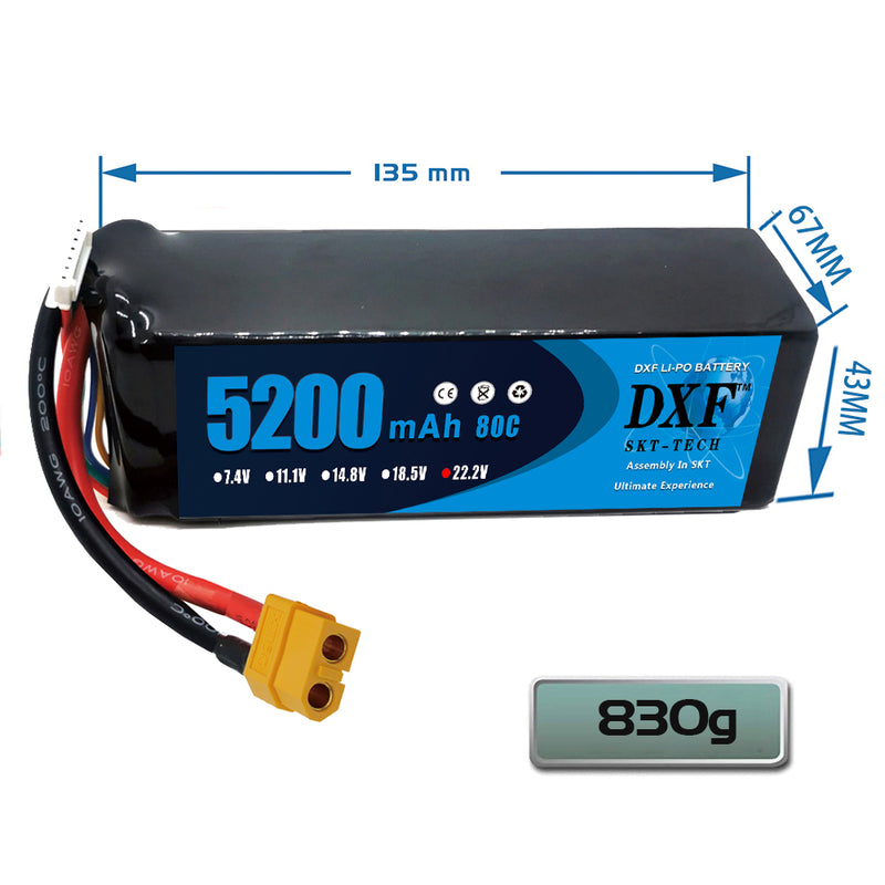 (PL)DXF 6S Lipo Battery 22.2V 80C 5200mAh Soft Case Battery with XT60 Connector for Car Truck Tank RC Buggy Truggy Racing Hobby