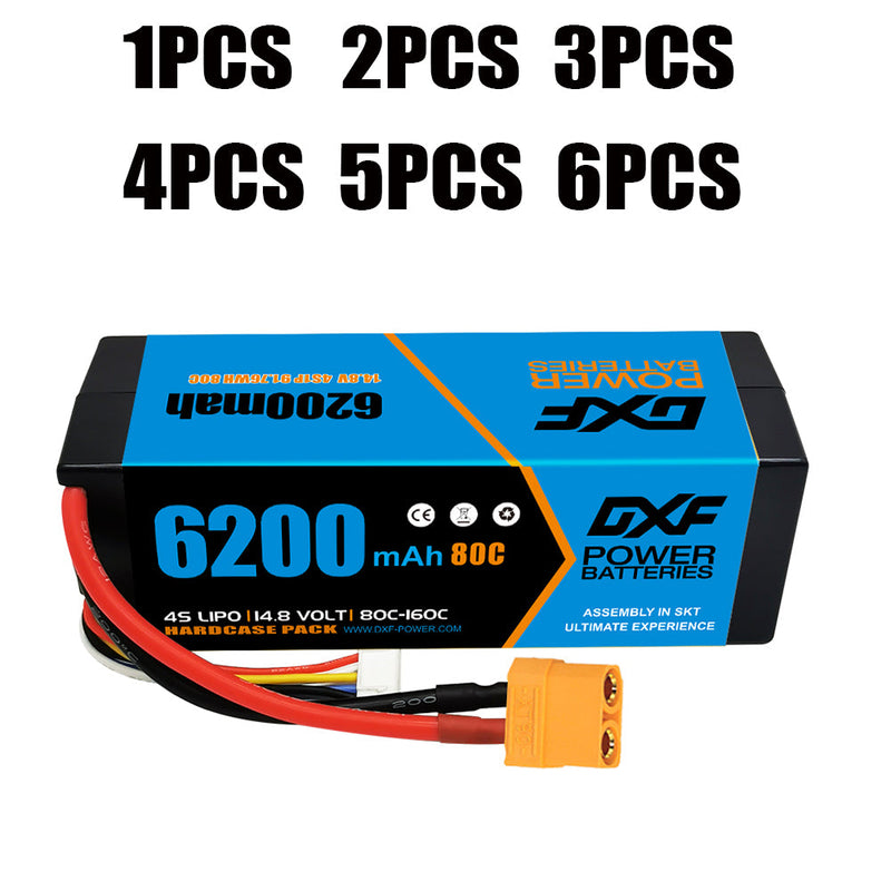 (CA)DXF Lipo Battery 4S 14.8V 6200MAH 80C  lipo Hardcase XT90 Plug for Rc 1/8 1/10 Buggy Truck Car Off-Road Drone