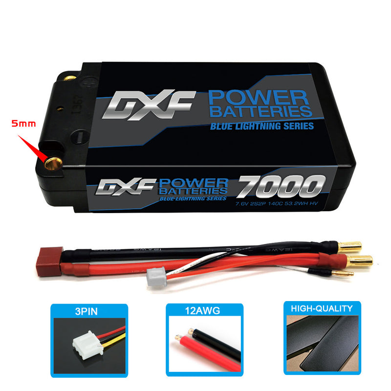 (FR)DXF 5mm 2S 7000mAh 7.6V 140C BLUE Series Batteria Lipo ad Alta Capacità Hardcase con Deans Spina per 1:8 Scala RC Auto, Multi-Rotore RC Aeroplano, RC Elicottero, RC Barca