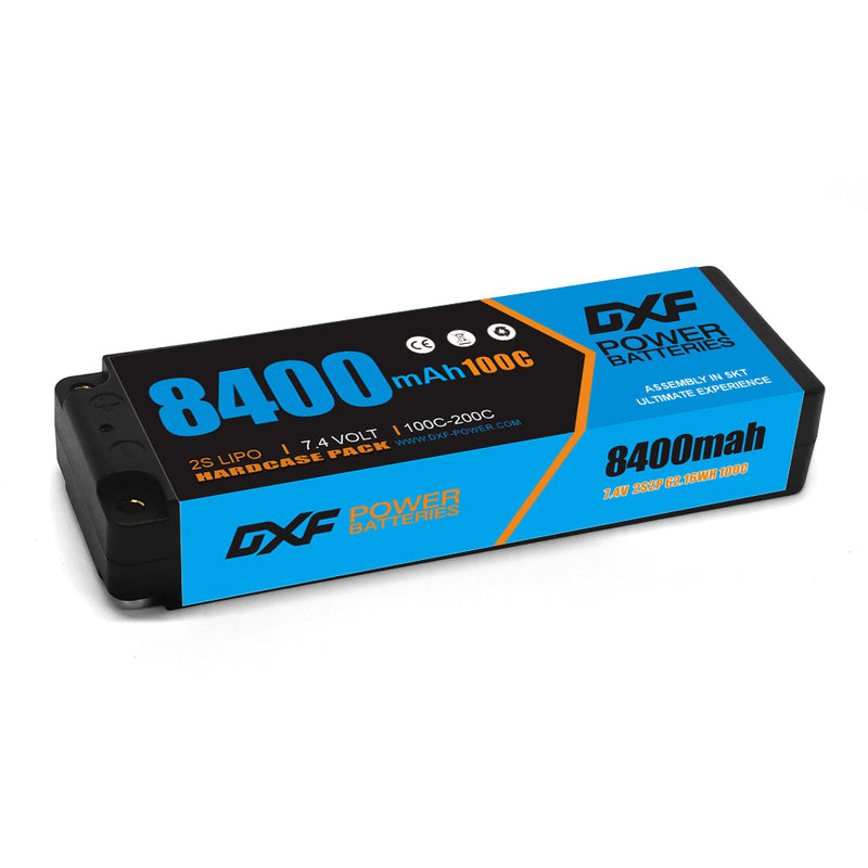 (EU)DXF Lipo Battery 2S 7.4V 8400mAh 100C/200C Hardcase Battery Graphene 5MM Battery for Rc Truck Drone 1/10 1/8 Scale Traxxas Slash 4x4 RC Car Buggy truggy