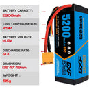 (EU)DXF Lipo Battery 4S 14.8V 5200MAH 60C  lipo Hardcase with  XT90 Plug for Rc 1/8 1/10 Buggy Truck Car Off-Road Drone