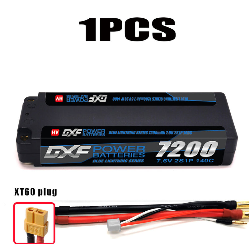 (CN) DXF 2S 7.6V Lipo Battery 140C 7200mAh LCG with 4mm Bullet for RC 1/8 Vehicles Car Truck Tank Truggy Competition Racing Hobby
