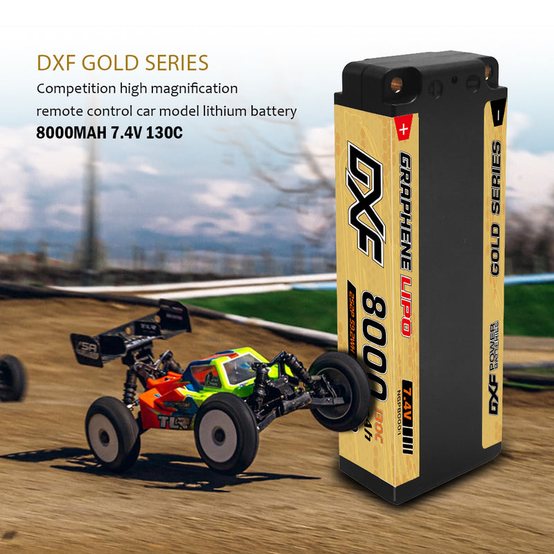 (EU)DXF Lipo Battery 2S 7.4V 8000mAh 130C/260C NGP GOLDEN Hardcase Battery Graphene 5MM Battery for Rc Truck Drone 1/10 1/8 Scale Traxxas Slash 4x4 RC Car Buggy truggy