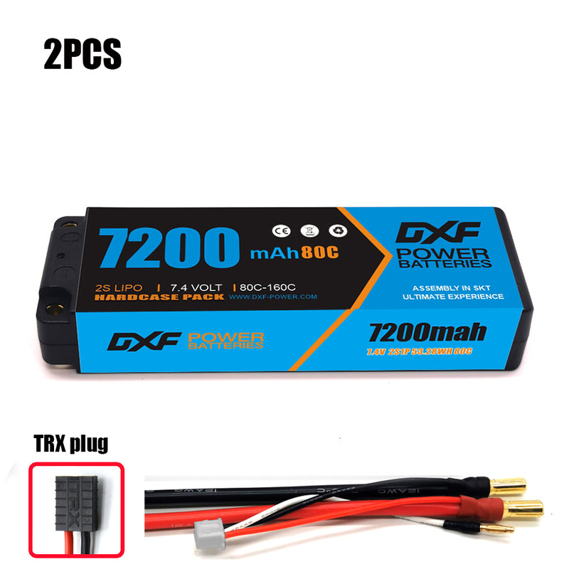 (CN) DXF 2S 7.4V Lipo Battery 50C 5200mAh with 4mm Bullet for RC 1/10 1/8 Vehicles Car Truck Tank Truggy Competition Racing Hobby
