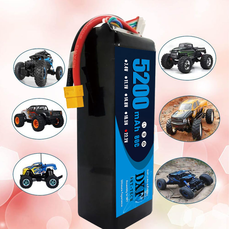 (PL)DXF 6S Lipo Battery 22.2V 80C 5200mAh Soft Case Battery with XT60 Connector for Car Truck Tank RC Buggy Truggy Racing Hobby