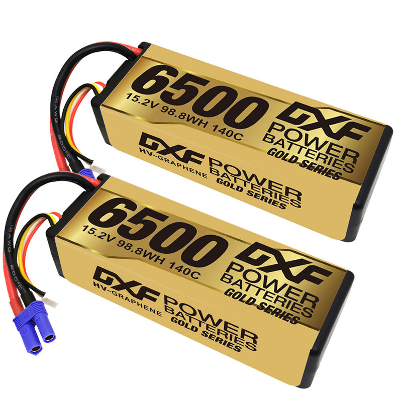 (DE)DXF Lipo Battery 4S 15.2V 6500MAH 140C GoldSeries Graphene lipo Hardcase with EC5 and XT90 Plug for Rc 1/8 1/10 Buggy Truck Car Off-Road Drone