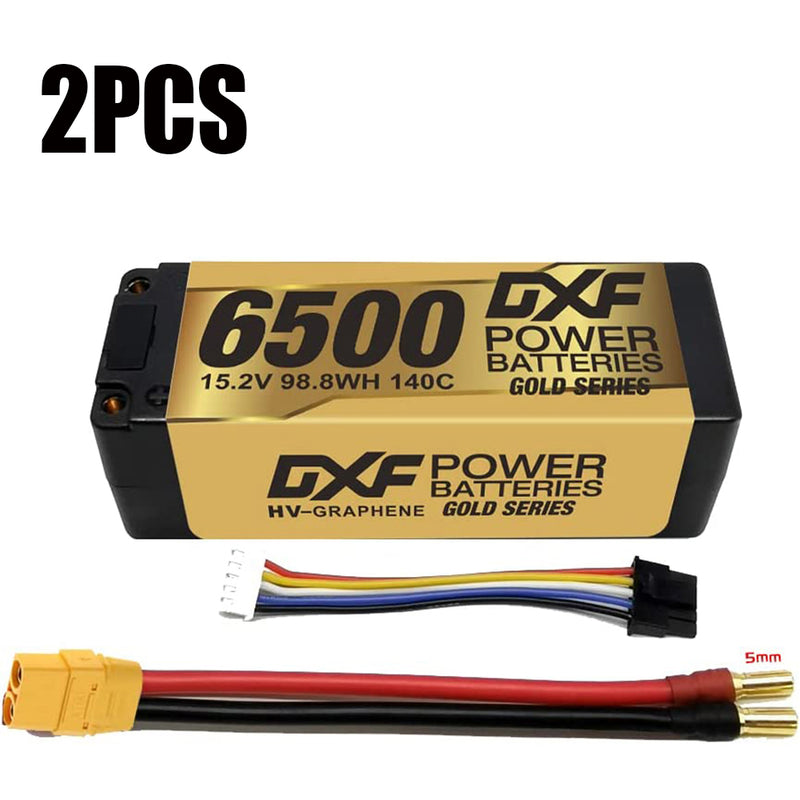 (EU)DXF Lipo Battery 4S 15.2V 6500MAH 140C GoldSeries  LCG 5MM Graphene lipo Hardcase with EC5 and XT90 Plug for Rc 1/8 1/10 Buggy Truck Car Off-Road Drone