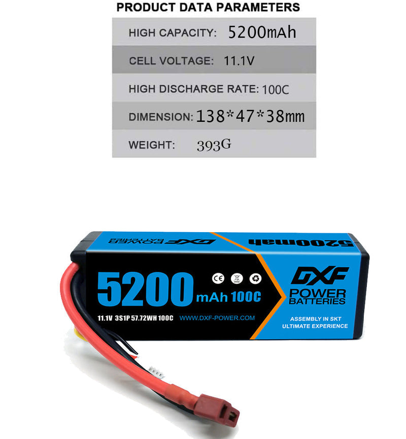 (CA)DXF Lipo Battery 3S 11.1V 5200MAH 100C Blue Series Graphene lipo Hardcase with Deans Plug for Rc 1/8 1/10 Buggy Truck Car Off-Road Drone