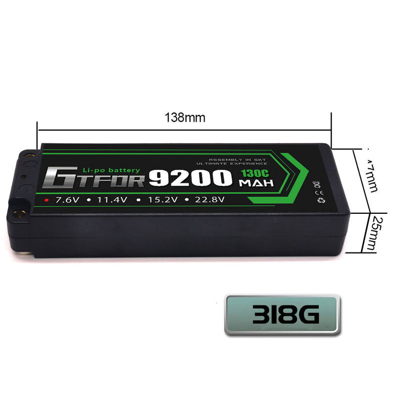 (IT) GTFDR 2S 7.6V Lipo Battery 130C 9200mAh with 5mm Bullet for RC 1/8 Vehicles Car Truck Tank Truggy Competition Racing Hobby