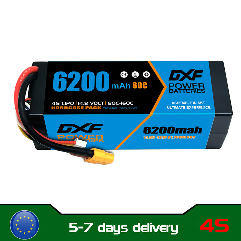 (CA)DXF Lipo Battery 4S 14.8V 6200MAH 80C  lipo Hardcase XT90 Plug for Rc 1/8 1/10 Buggy Truck Car Off-Road Drone