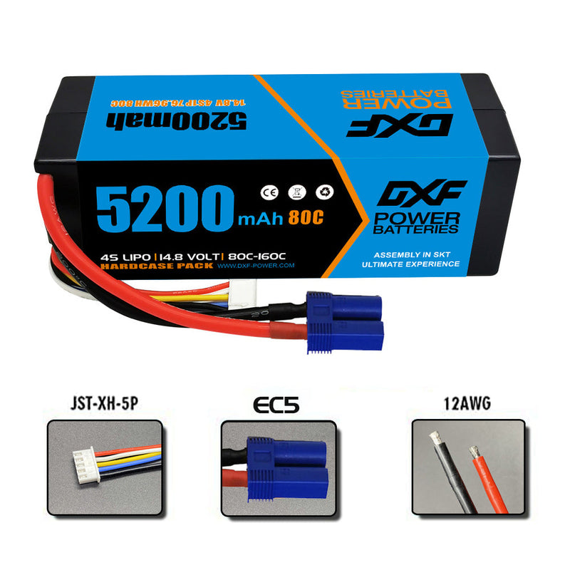 (CA)DXF Lipo Battery 4S 14.8V 5200MAH 80C  lipo Hardcase with  EC5 Plug for Rc 1/8 1/10 Buggy Truck Car Off-Road Drone