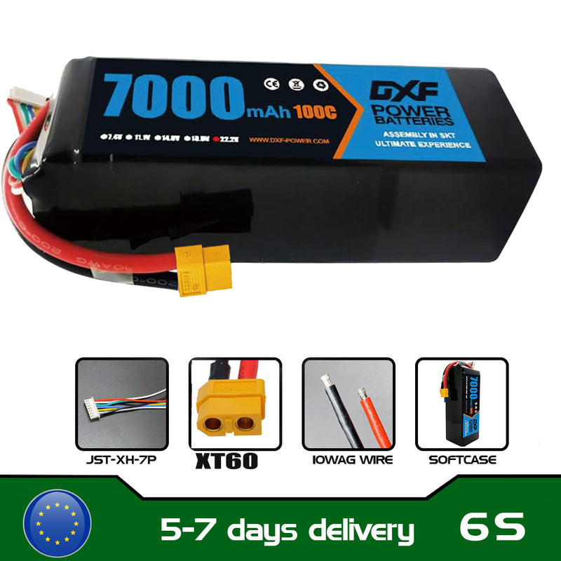 (PL)DXF 6S Lipo Battery 22.2V 100C 7000mAh Soft Case Battery with xt60 Connector for Car Truck Tank RC Buggy Truggy Racing Hobby