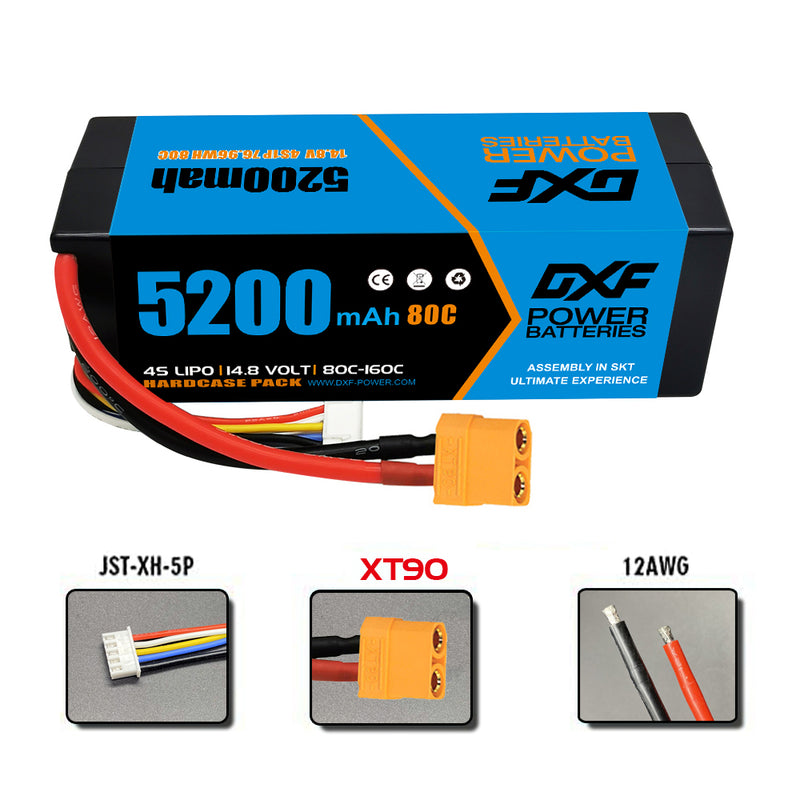 (PL)DXF Lipo Battery 4S 14.8V 5200MAH 80C  lipo Hardcase with  XT90 Plug for Rc 1/8 1/10 Buggy Truck Car Off-Road Drone