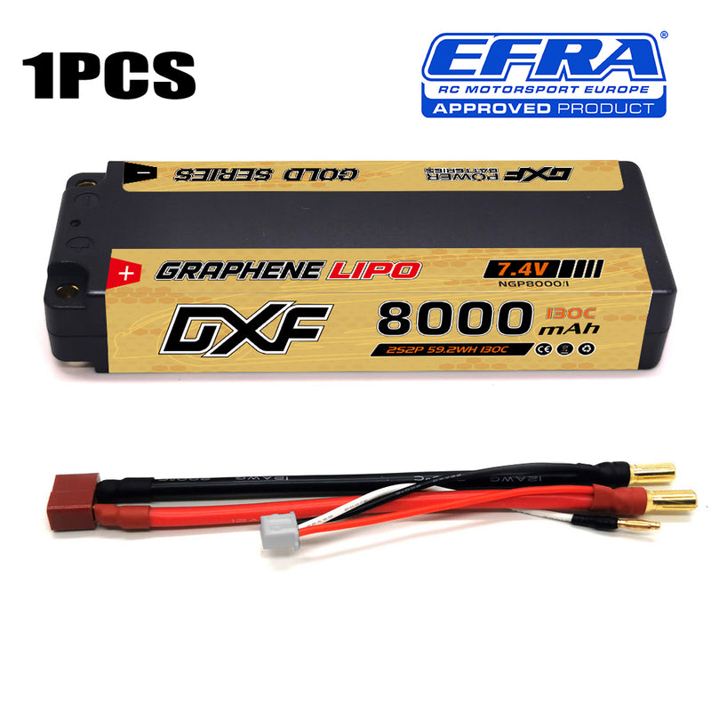 (GE)DXF Lipo Battery 2S 7.4V 8000mAh 130C/260C NGP GOLDEN Hardcase Battery Graphene 5MM Battery for Rc Truck Drone 1/10 1/8 Scale Traxxas Slash 4x4 RC Car Buggy truggy