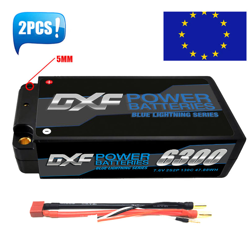 (PL)DXF Lipo Battery 2S 7.6V 6300mAh 130C/260C Shorty 5MM Hardcase Battery Graphene Battery for Rc Truck Drone 1/10 1/8 Scale Traxxas Slash 4x4 RC Car Buggy truggy