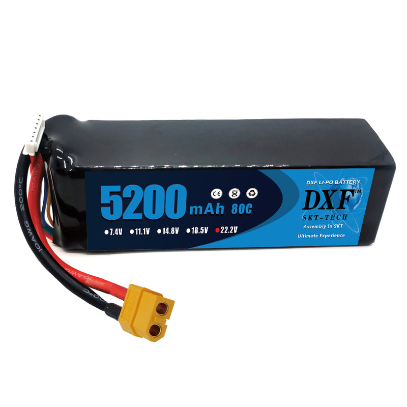 (FR)DXF 6S Lipo Battery 22.2V 80C 5200mAh Soft Case Battery with XT60 Connector for Car Truck Tank RC Buggy Truggy Racing Hobby