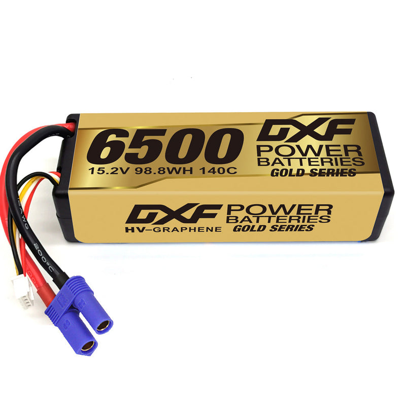 (PL)DXF Lipo Battery 4S 15.2V 6500MAH 140C GoldSeries Graphene lipo Hardcase with EC5 and XT90 Plug for Rc 1/8 1/10 Buggy Truck Car Off-Road Drone