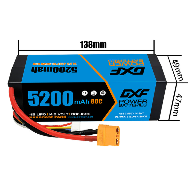 (GE)DXF Lipo Battery 4S 14.8V 5200MAH 80C  lipo Hardcase with  XT90 Plug for Rc 1/8 1/10 Buggy Truck Car Off-Road Drone