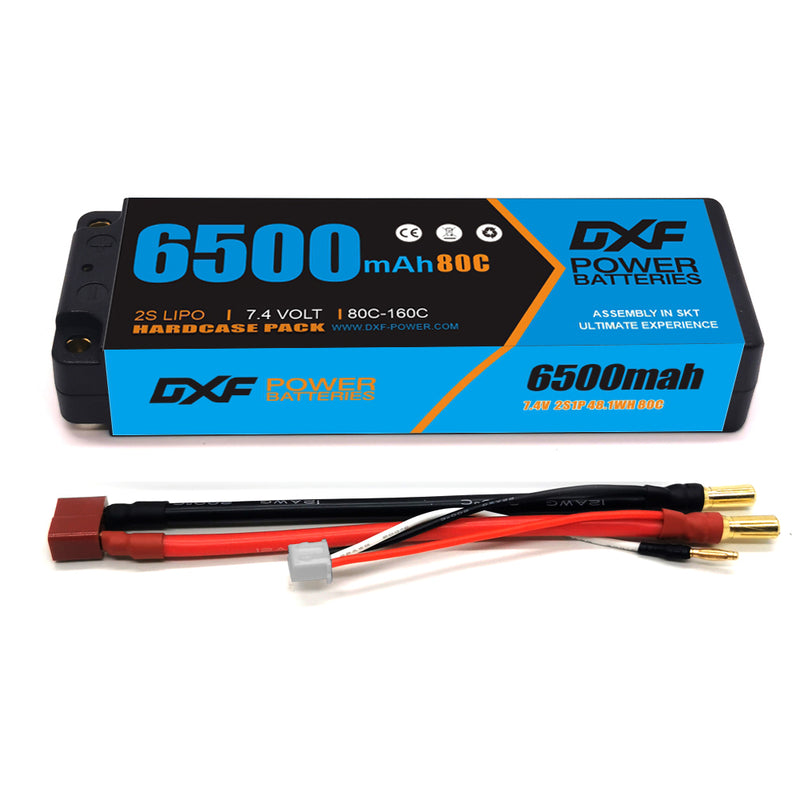 (CN) DXF 2S 7.4V Lipo Battery 80C 6500mAh with 4mm Bullet for RC 1/10 1/8 Vehicles Car Truck Tank Truggy Competition Racing Hobby