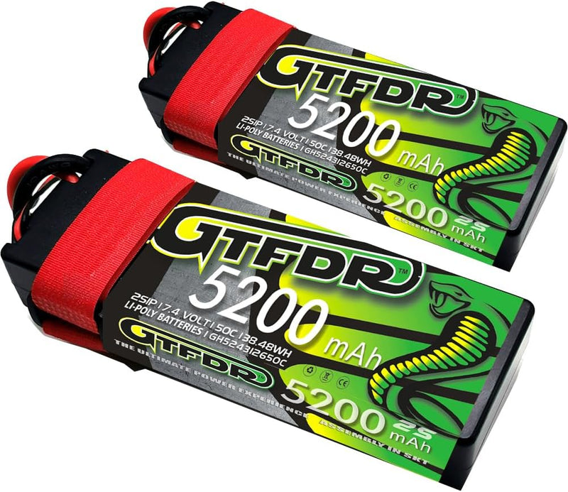 (JP)GTFDR Lipo Battery 2S 7.4V 5200MAH 100C  lipo Hardcase with  DEANS/T Plug for Rc 1/8 1/10 Buggy Truck Car Off-Road Drone