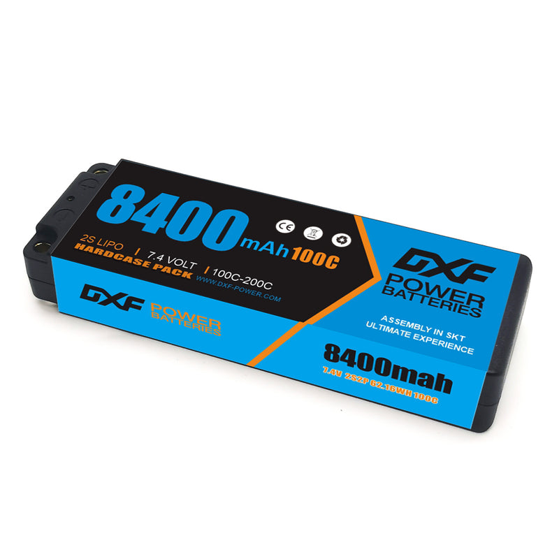 (EU)DXF Lipo Battery 2S 7.4V 8400mAh 100C/200C Hardcase Battery Graphene 5MM Battery for Rc Truck Drone 1/10 1/8 Scale Traxxas Slash 4x4 RC Car Buggy truggy